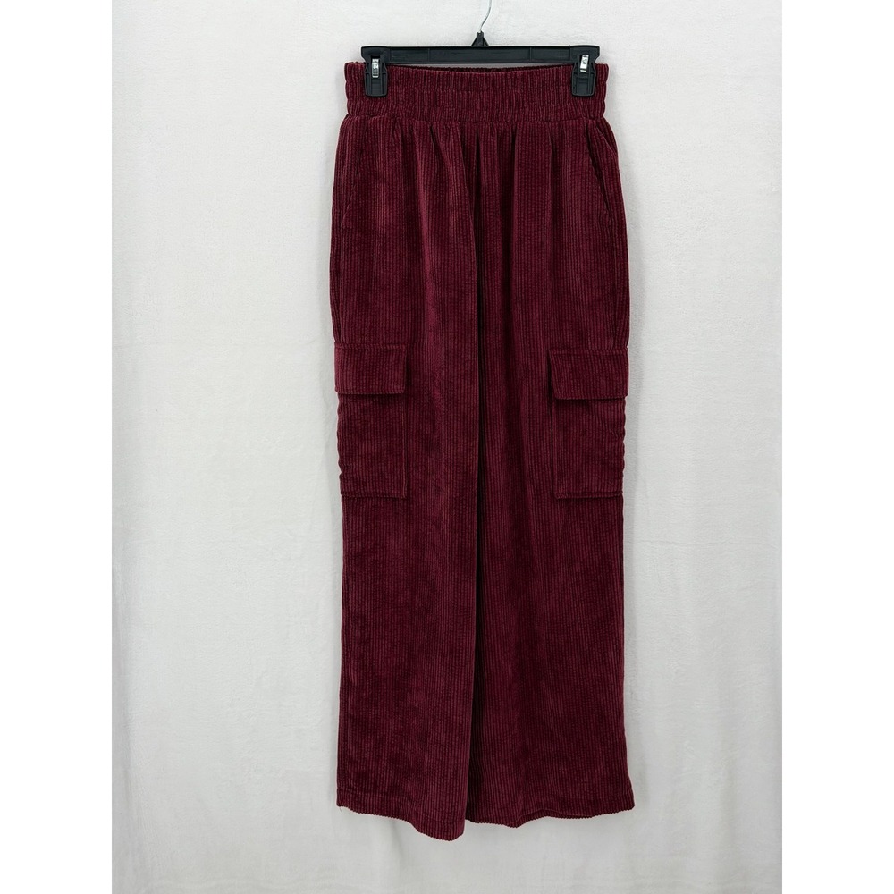 Forever 21 Pants Women Medium Red Corduroy Cargo Wide Leg Y2K Streetwear Hi Rise